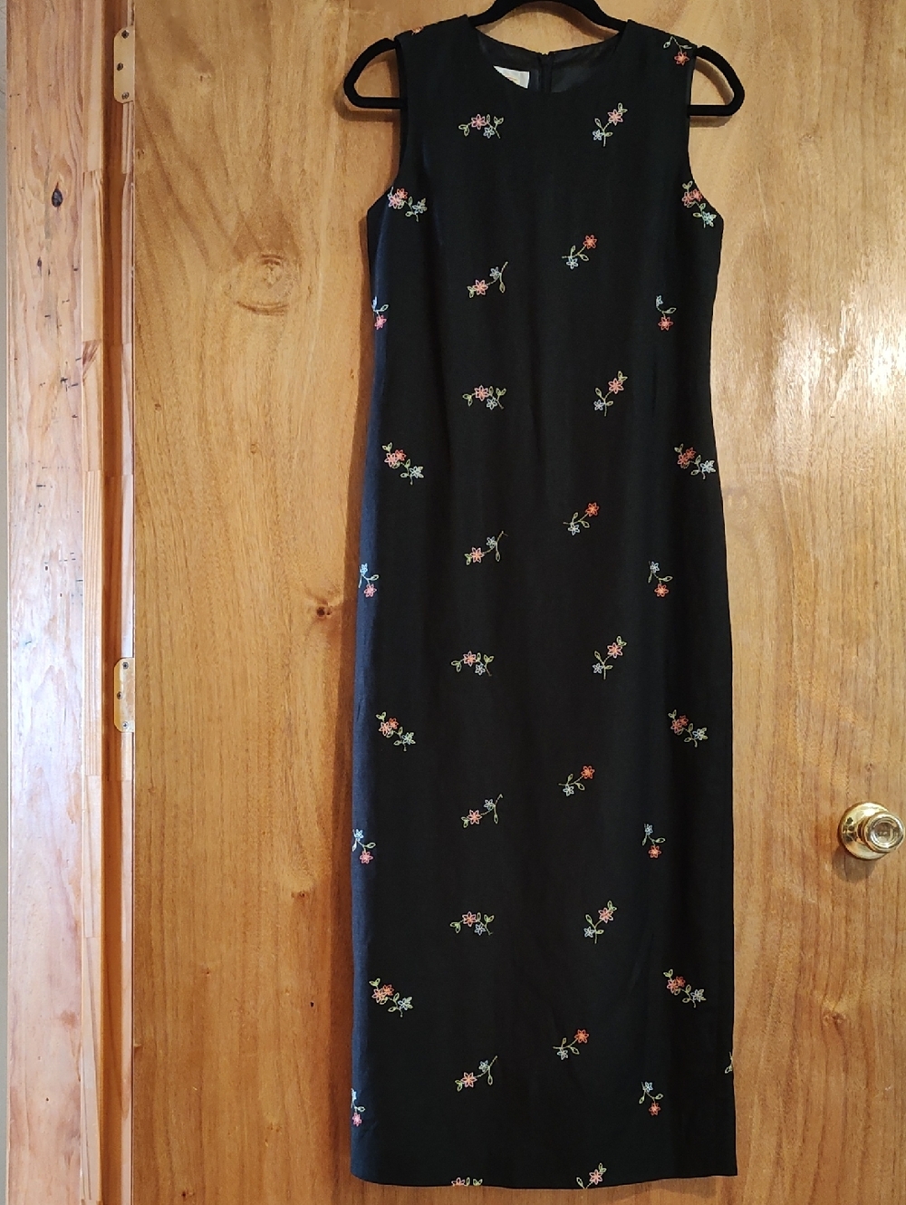 Vintage Talbots Linen Blend Dress Black Embroidered Floral Sleeveless Elegant 4